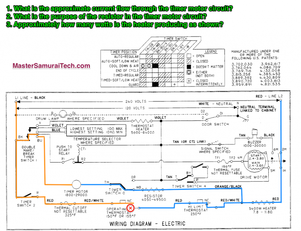 Dryer Schematic Quiz 2 - Click for Larger View (opens in a new window)